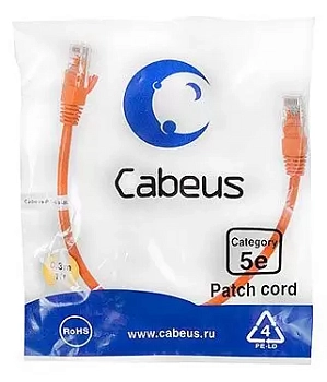 Патч-корд U/UTP Cabeus PC-UTP-RJ45-Cat.5e-0.3m-OR-LSZH