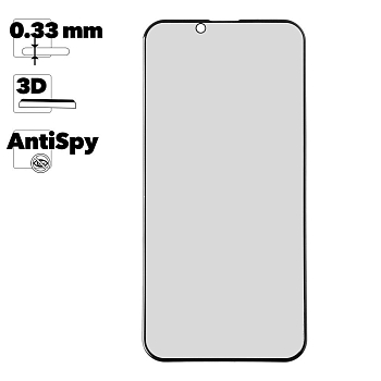 Защитное стекло HOCO A12 Pro для Apple iPhone 14, 13, 13 Pro, черная , AntiSpy, 3D, прозрачное, 0.33мм